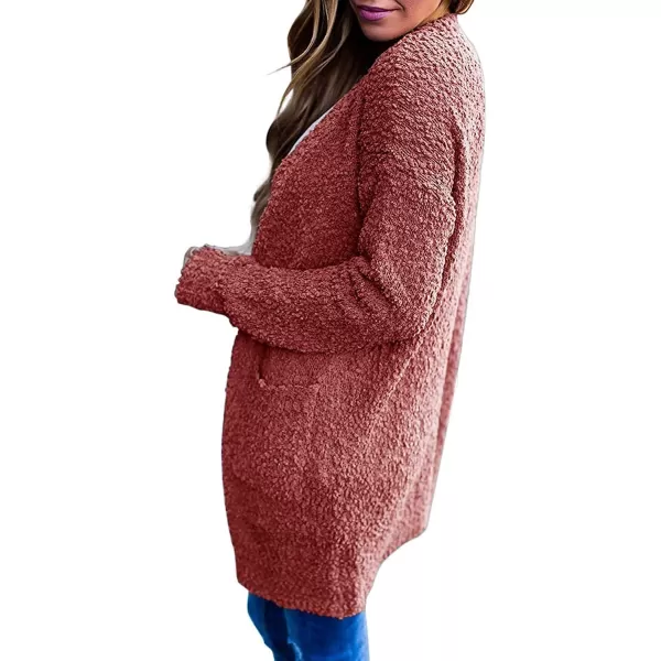 imageZESICA Womens 2023 Fall Casual Long Sleeve Open Front Soft Chunky Knit Sweater Cardigan OuterwearTearose