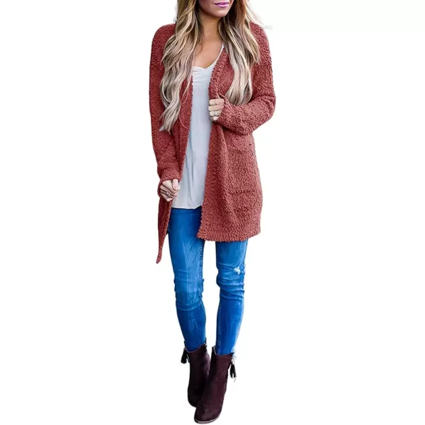 imageZESICA Womens 2023 Fall Casual Long Sleeve Open Front Soft Chunky Knit Sweater Cardigan OuterwearTearose