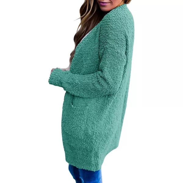 imageZESICA Womens 2023 Fall Casual Long Sleeve Open Front Soft Chunky Knit Sweater Cardigan OuterwearTurquoise