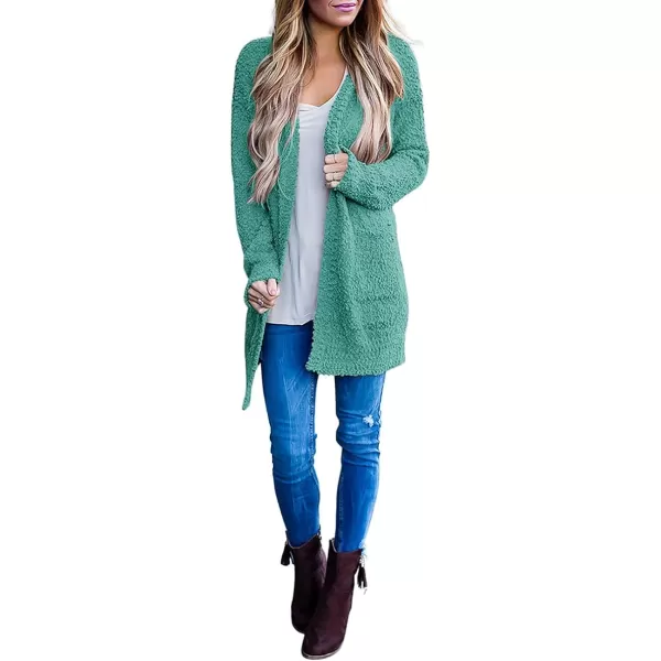 imageZESICA Womens 2023 Fall Casual Long Sleeve Open Front Soft Chunky Knit Sweater Cardigan OuterwearTurquoise