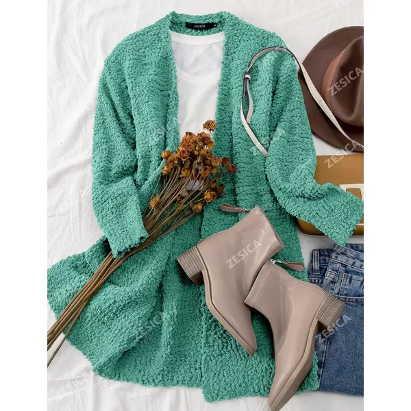 imageZESICA Womens 2023 Fall Casual Long Sleeve Open Front Soft Chunky Knit Sweater Cardigan OuterwearTurquoise