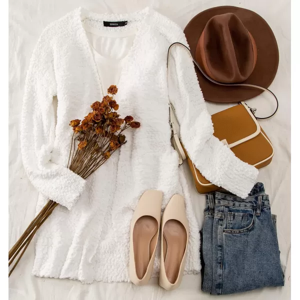 imageZESICA Womens 2023 Fall Casual Long Sleeve Open Front Soft Chunky Knit Sweater Cardigan OuterwearWhite