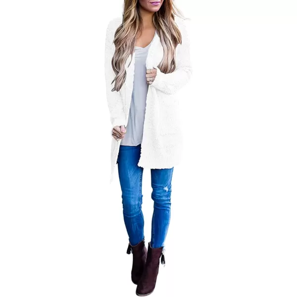 imageZESICA Womens 2023 Fall Casual Long Sleeve Open Front Soft Chunky Knit Sweater Cardigan OuterwearWhite