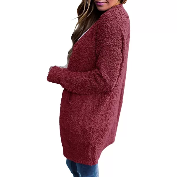 imageZESICA Womens 2023 Fall Casual Long Sleeve Open Front Soft Chunky Knit Sweater Cardigan OuterwearWine