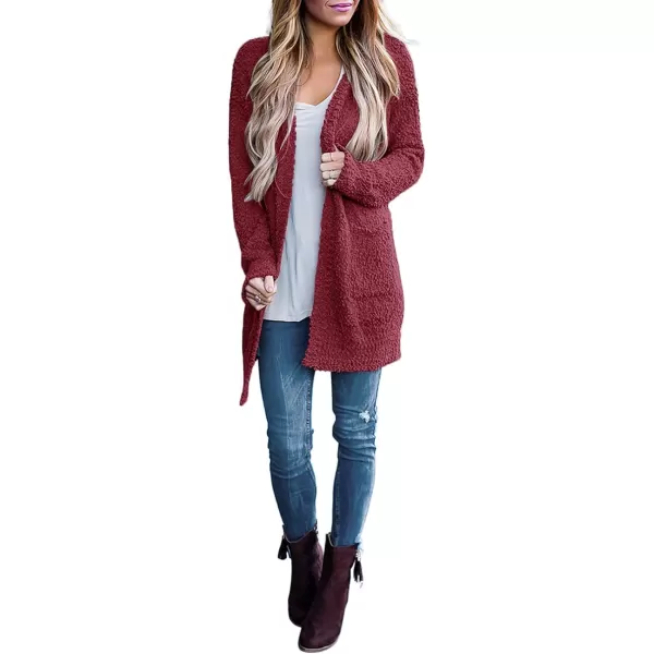 imageZESICA Womens 2023 Fall Casual Long Sleeve Open Front Soft Chunky Knit Sweater Cardigan OuterwearWine