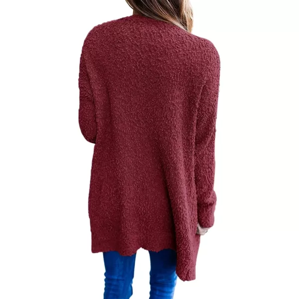 imageZESICA Womens 2023 Fall Casual Long Sleeve Open Front Soft Chunky Knit Sweater Cardigan OuterwearWine