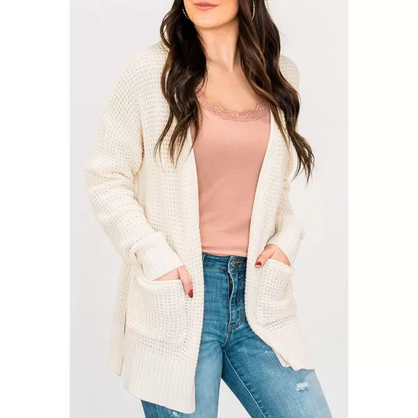 imageZESICA Womens 2023 Fall Casual Long Sleeve Open Front Waffle Knit Sweater Cardigans Coat Outwear with PocketsBeige