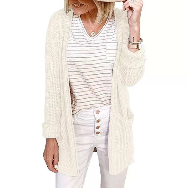 imageZESICA Womens 2023 Fall Casual Long Sleeve Open Front Waffle Knit Sweater Cardigans Coat Outwear with PocketsBeige