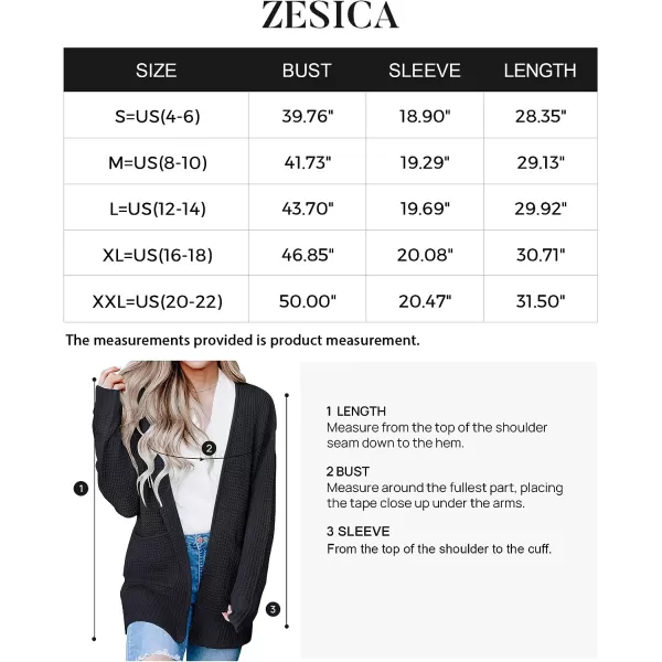 imageZESICA Womens 2023 Fall Casual Long Sleeve Open Front Waffle Knit Sweater Cardigans Coat Outwear with PocketsBlack