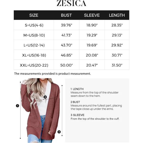 imageZESICA Womens 2023 Fall Casual Long Sleeve Open Front Waffle Knit Sweater Cardigans Coat Outwear with PocketsBrickred