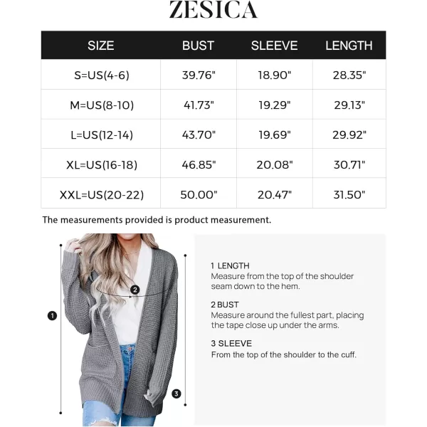 imageZESICA Womens 2023 Fall Casual Long Sleeve Open Front Waffle Knit Sweater Cardigans Coat Outwear with PocketsGrey