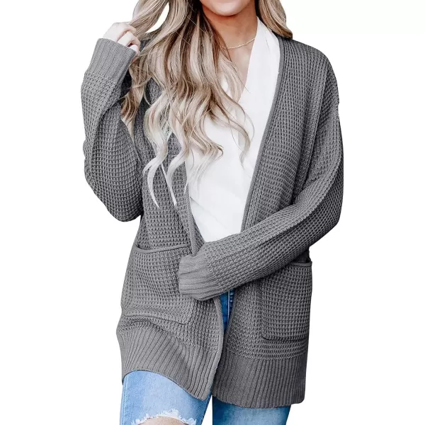 imageZESICA Womens 2023 Fall Casual Long Sleeve Open Front Waffle Knit Sweater Cardigans Coat Outwear with PocketsGrey
