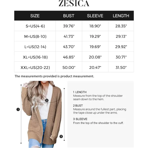 imageZESICA Womens 2023 Fall Casual Long Sleeve Open Front Waffle Knit Sweater Cardigans Coat Outwear with PocketsKhaki