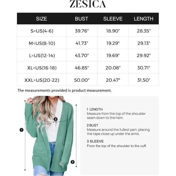 imageZESICA Womens 2023 Fall Casual Long Sleeve Open Front Waffle Knit Sweater Cardigans Coat Outwear with PocketsLakegreen