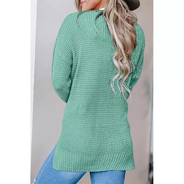 imageZESICA Womens 2023 Fall Casual Long Sleeve Open Front Waffle Knit Sweater Cardigans Coat Outwear with PocketsLakegreen
