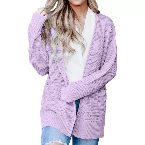 imageZESICA Womens 2023 Fall Casual Long Sleeve Open Front Waffle Knit Sweater Cardigans Coat Outwear with PocketsLavender