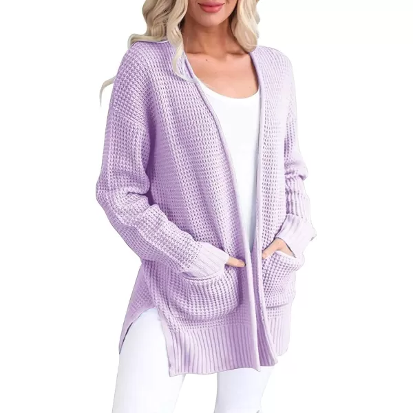 imageZESICA Womens 2023 Fall Casual Long Sleeve Open Front Waffle Knit Sweater Cardigans Coat Outwear with PocketsLavender