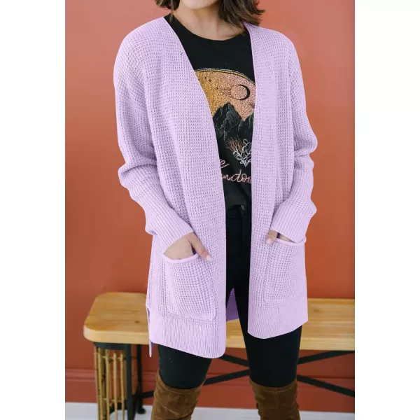 imageZESICA Womens 2023 Fall Casual Long Sleeve Open Front Waffle Knit Sweater Cardigans Coat Outwear with PocketsLavender