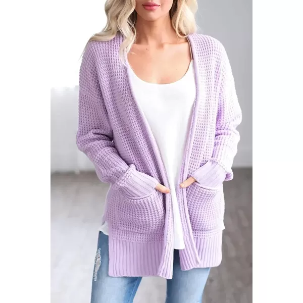 imageZESICA Womens 2023 Fall Casual Long Sleeve Open Front Waffle Knit Sweater Cardigans Coat Outwear with PocketsLavender