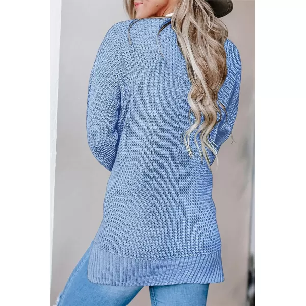 imageZESICA Womens 2023 Fall Casual Long Sleeve Open Front Waffle Knit Sweater Cardigans Coat Outwear with PocketsLightblue