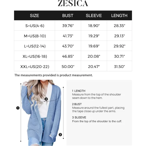 imageZESICA Womens 2023 Fall Casual Long Sleeve Open Front Waffle Knit Sweater Cardigans Coat Outwear with PocketsLightblue
