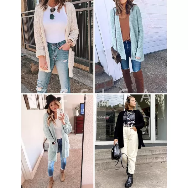 imageZESICA Womens 2023 Fall Casual Long Sleeve Open Front Waffle Knit Sweater Cardigans Coat Outwear with PocketsMint