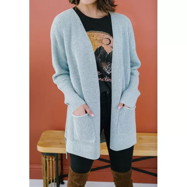 imageZESICA Womens 2023 Fall Casual Long Sleeve Open Front Waffle Knit Sweater Cardigans Coat Outwear with PocketsMint