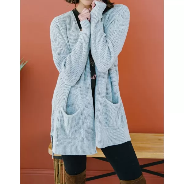imageZESICA Womens 2023 Fall Casual Long Sleeve Open Front Waffle Knit Sweater Cardigans Coat Outwear with PocketsMint