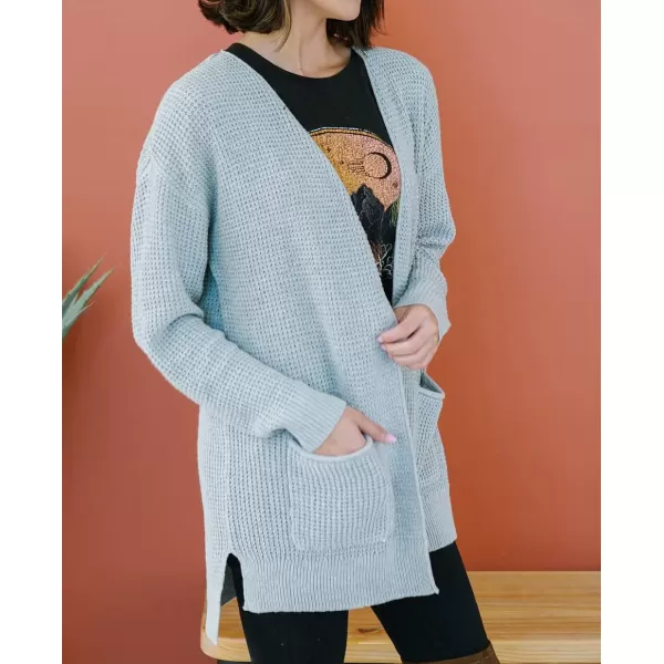 imageZESICA Womens 2023 Fall Casual Long Sleeve Open Front Waffle Knit Sweater Cardigans Coat Outwear with PocketsMint