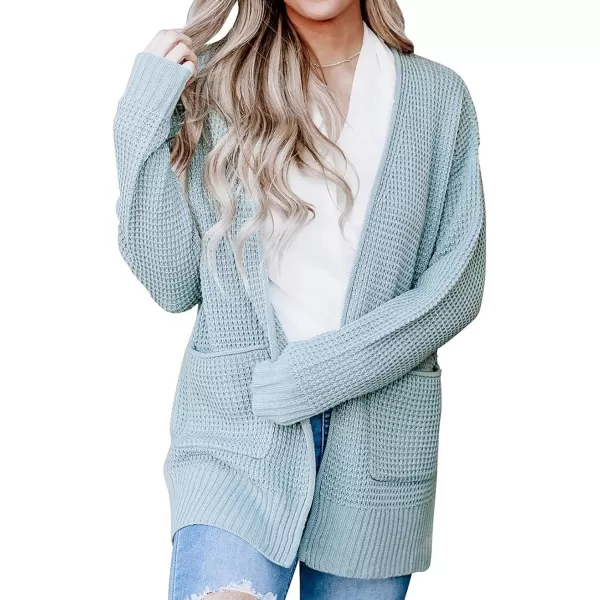 imageZESICA Womens 2023 Fall Casual Long Sleeve Open Front Waffle Knit Sweater Cardigans Coat Outwear with PocketsMint