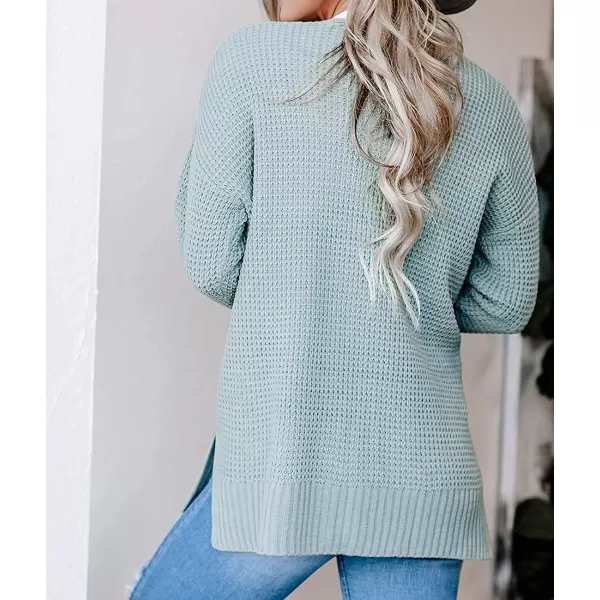 imageZESICA Womens 2023 Fall Casual Long Sleeve Open Front Waffle Knit Sweater Cardigans Coat Outwear with PocketsMint