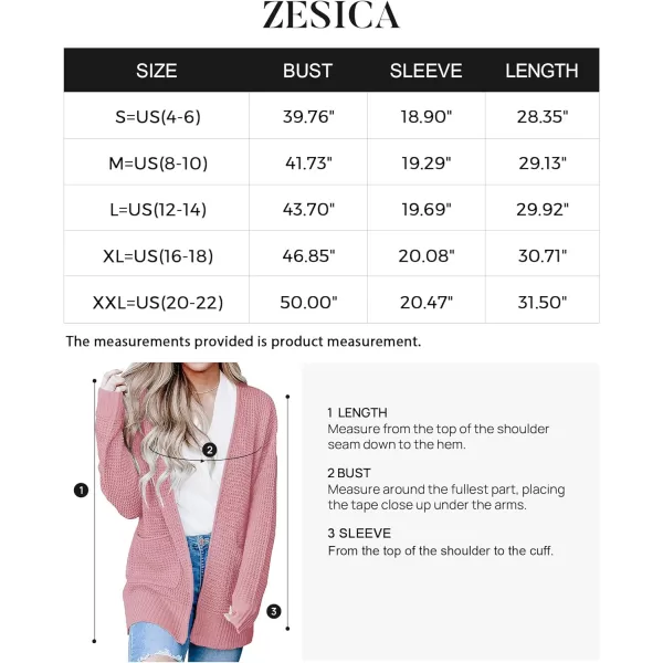 imageZESICA Womens 2023 Fall Casual Long Sleeve Open Front Waffle Knit Sweater Cardigans Coat Outwear with PocketsPink