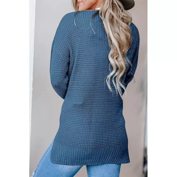 imageZESICA Womens 2023 Fall Casual Long Sleeve Open Front Waffle Knit Sweater Cardigans Coat Outwear with PocketsRoyalblue