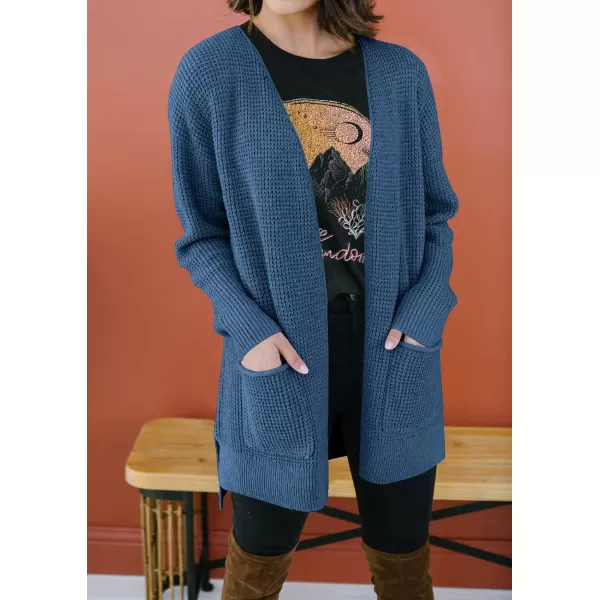 imageZESICA Womens 2023 Fall Casual Long Sleeve Open Front Waffle Knit Sweater Cardigans Coat Outwear with PocketsRoyalblue