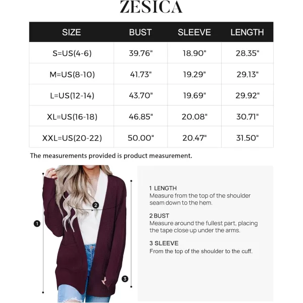 imageZESICA Womens 2023 Fall Casual Long Sleeve Open Front Waffle Knit Sweater Cardigans Coat Outwear with PocketsWine