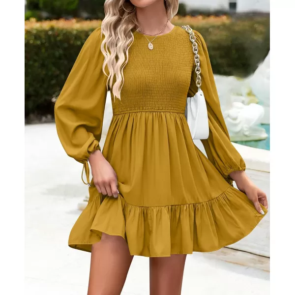 imageZESICA Womens 2023 Fall Dress Long Sleeve Smocked Casual Crew Neck Tiered Flowy Wedding Party Mini DressesGinger