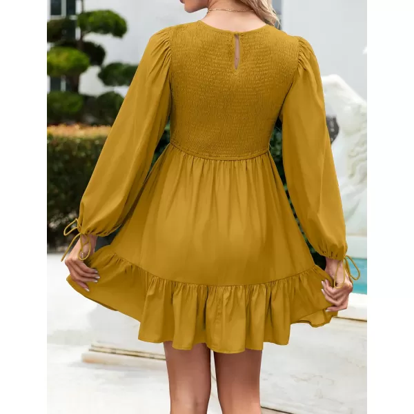imageZESICA Womens 2023 Fall Dress Long Sleeve Smocked Casual Crew Neck Tiered Flowy Wedding Party Mini DressesGinger