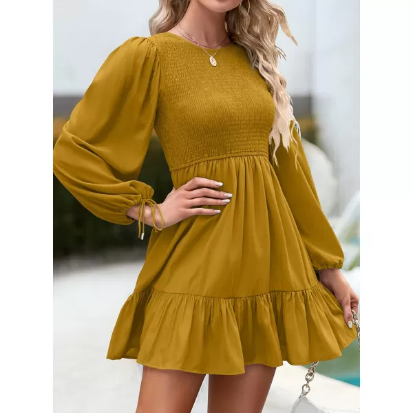 imageZESICA Womens 2023 Fall Dress Long Sleeve Smocked Casual Crew Neck Tiered Flowy Wedding Party Mini DressesGinger