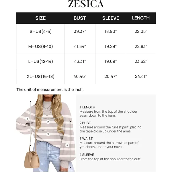 imageZESICA Womens 2023 Fall Fashion Turtleneck Long Sleeve Striped Ribbed Knit Loose Pullover Sweater TopsAlmond