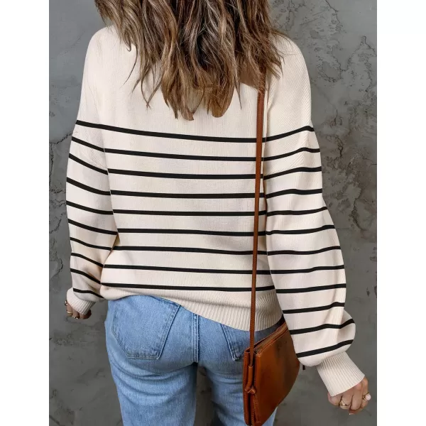 imageZESICA Womens 2023 Fall Fashion Turtleneck Long Sleeve Striped Ribbed Knit Loose Pullover Sweater TopsApricot