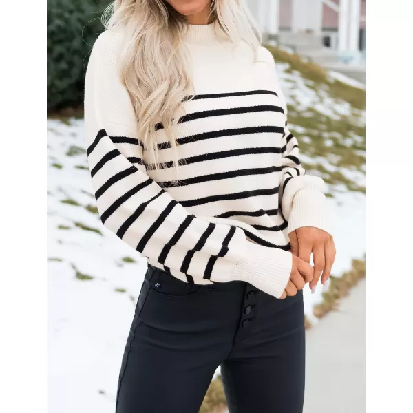 imageZESICA Womens 2023 Fall Fashion Turtleneck Long Sleeve Striped Ribbed Knit Loose Pullover Sweater TopsApricot