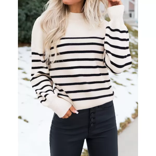 imageZESICA Womens 2023 Fall Fashion Turtleneck Long Sleeve Striped Ribbed Knit Loose Pullover Sweater TopsApricot