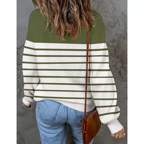 imageZESICA Womens 2023 Fall Fashion Turtleneck Long Sleeve Striped Ribbed Knit Loose Pullover Sweater TopsArmygreen