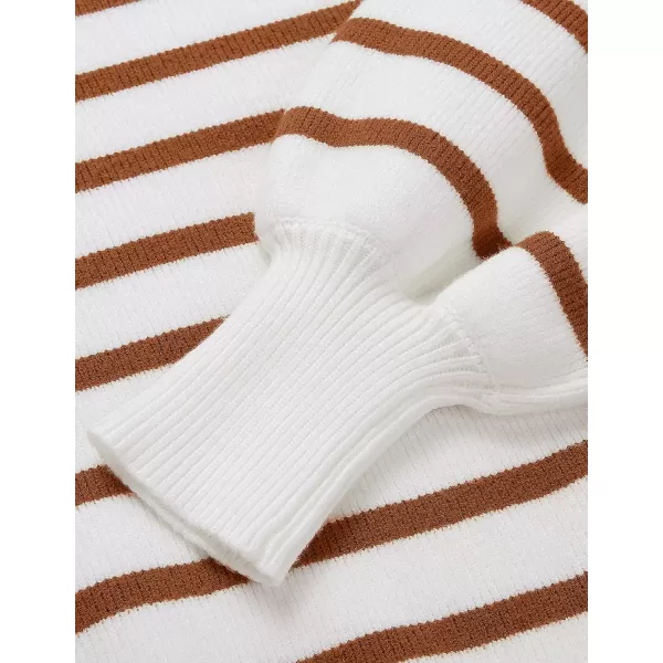 imageZESICA Womens 2023 Fall Fashion Turtleneck Long Sleeve Striped Ribbed Knit Loose Pullover Sweater TopsCaramel