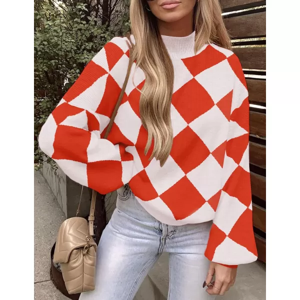imageZESICA Womens 2023 Fall Fashion Turtleneck Long Sleeve Striped Ribbed Knit Loose Pullover Sweater TopsCoral