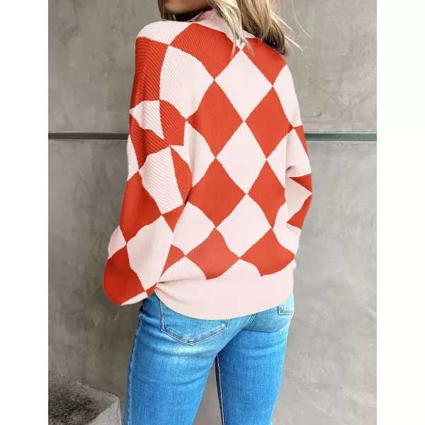 imageZESICA Womens 2023 Fall Fashion Turtleneck Long Sleeve Striped Ribbed Knit Loose Pullover Sweater TopsCoral