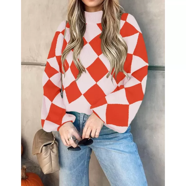 imageZESICA Womens 2023 Fall Fashion Turtleneck Long Sleeve Striped Ribbed Knit Loose Pullover Sweater TopsCoral