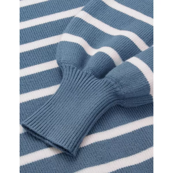 imageZESICA Womens 2023 Fall Fashion Turtleneck Long Sleeve Striped Ribbed Knit Loose Pullover Sweater TopsDarkblue
