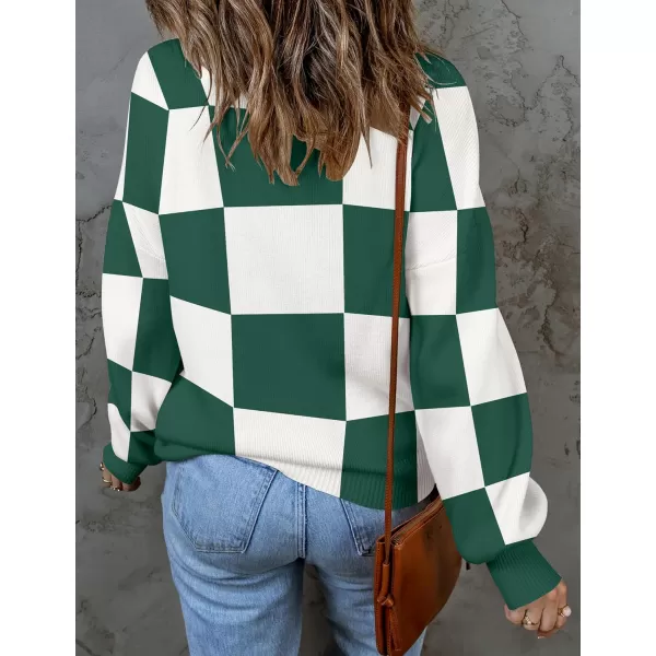 imageZESICA Womens 2023 Fall Fashion Turtleneck Long Sleeve Striped Ribbed Knit Loose Pullover Sweater TopsDarkgreenplaid