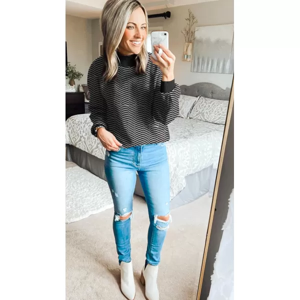 imageZESICA Womens 2023 Fall Fashion Turtleneck Long Sleeve Striped Ribbed Knit Loose Pullover Sweater TopsDim